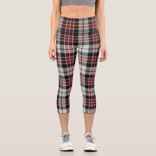 Black White and Red Plaid Capri Leggings