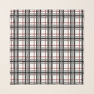 Black White and Red Plaid Chiffon Scarf