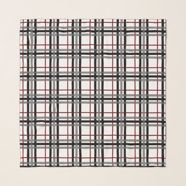 Black White and Red Plaid Chiffon Scarf (Front)