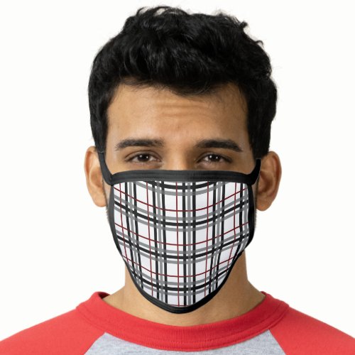 Black White and Red Plaid Face Mask