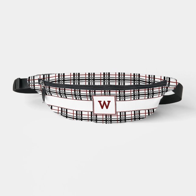 Black White and Red Plaid Fanny Pack (Front)