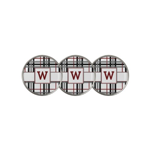 Black White and Red Plaid Golf Ball Marker