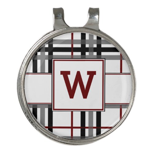 Black White and Red Plaid Golf Hat Clip