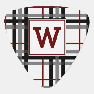 Black White and Red Plaid Guitar Pick
