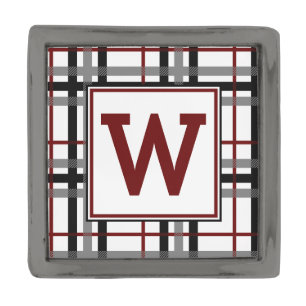 Black White and Red Plaid Lapel Pin