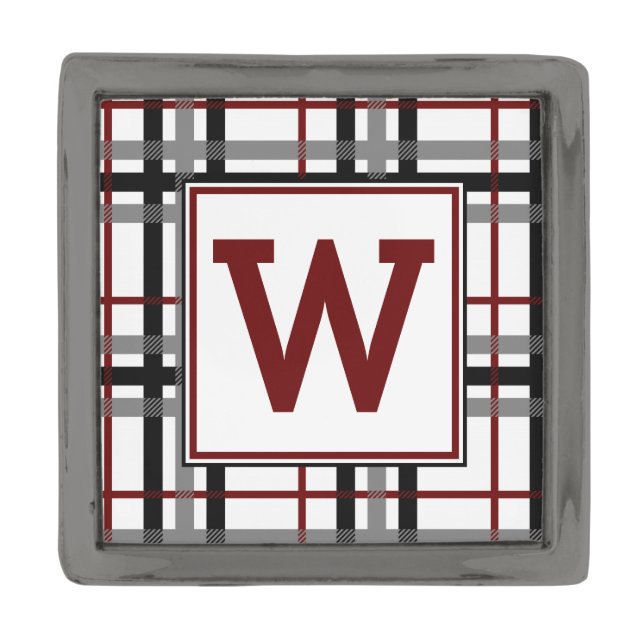Black White and Red Plaid Lapel Pin (Front)