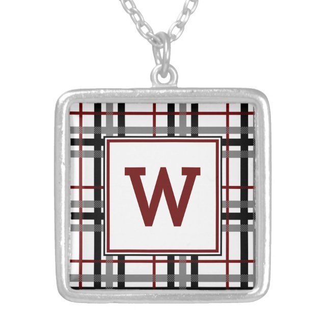 Black White and Red Plaid Necklace (Front)