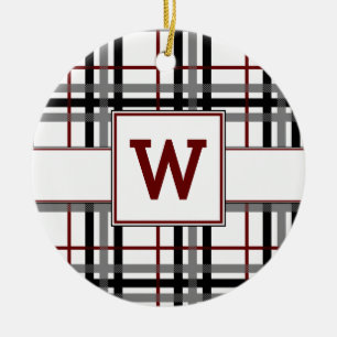 Black White and Red Plaid Ornament