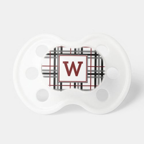 Black White and Red Plaid Pacifier