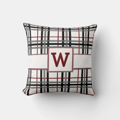 Black White and Red Plaid Pillow