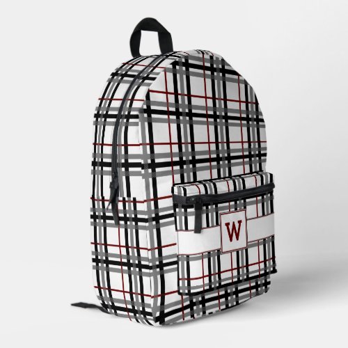 Black White and Red Plaid Printed Backpack