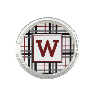 Black White and Red Plaid Ring