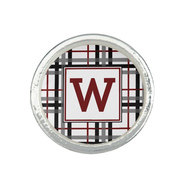 Black White and Red Plaid Ring (Front)