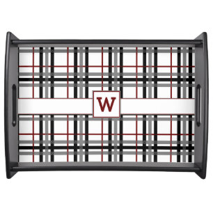 Black White and Red Plaid Serving Tray