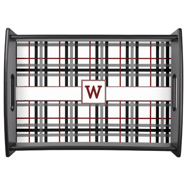 Black White and Red Plaid Serving Tray (Front)