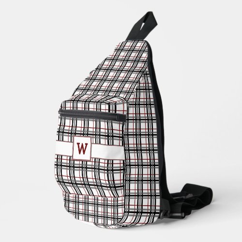 Black White and Red Plaid Sling Bag