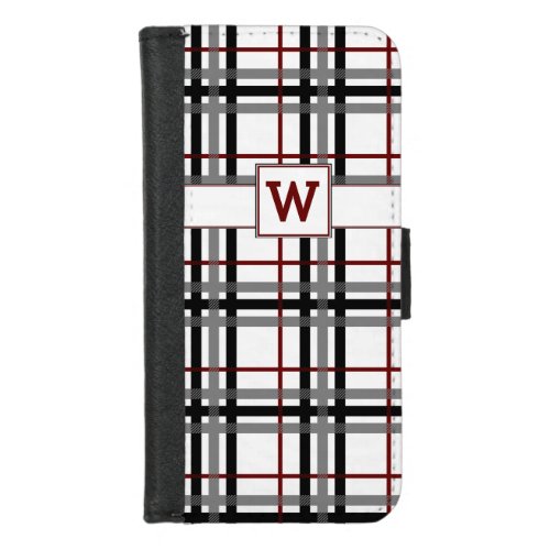 Black White and Red Plaid Smartphone Wallet Case