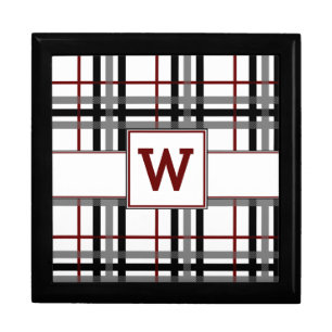 Black White and Red Plaid Tile Box