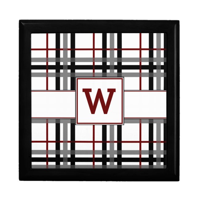 Black White and Red Plaid Tile Box (Front)