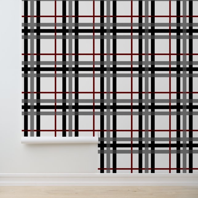 Black White and Red Plaid Wallpaper (Application)