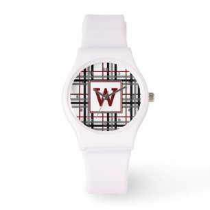 Black White and Red Plaid Watch