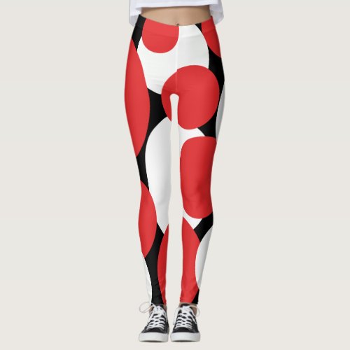 Black White and Red Polka Dots  Leggings