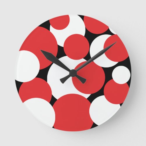 Black White and Red Polka Dots  Round Clock