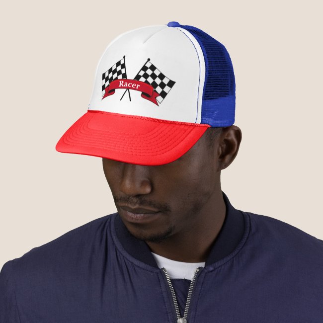 Black White and Red Racing Flags Hat