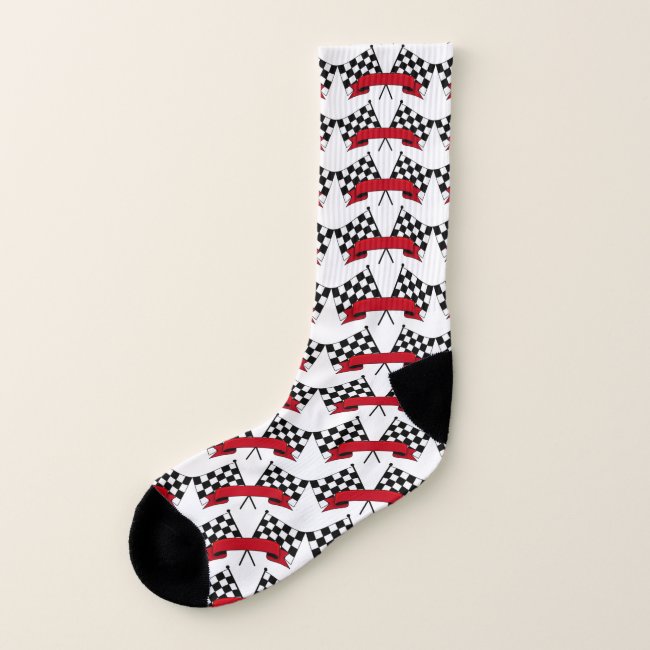 Black White and Red Racing Flags Pattern Socks