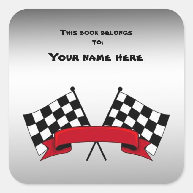 Black White and Red Racing Flags Silver Bookplate