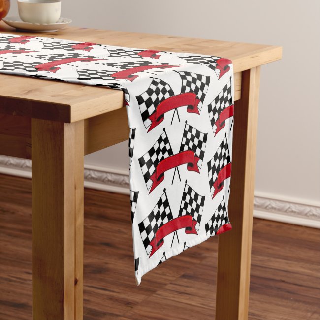 Black White and Red Racing Flags Table Runner