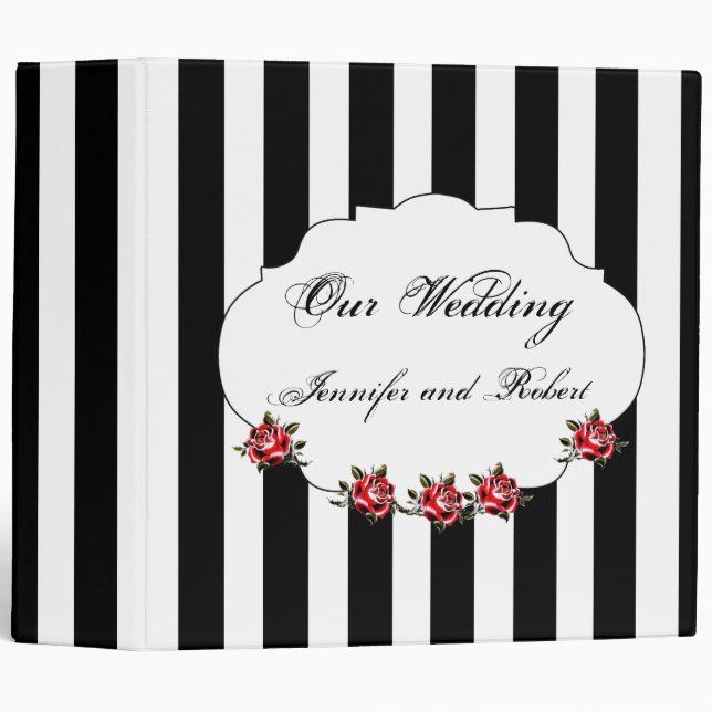 Black White and Red Rose Wedding Binder (Front/Spine)