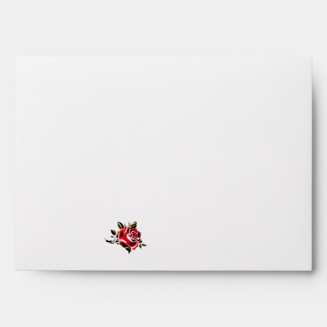 Black White and Red Rose Wedding Envelope (Front)