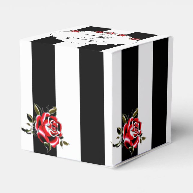Black White and Red Rose Wedding Favor Box (Back Side)