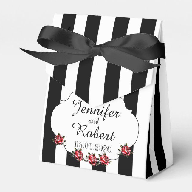 Black White and Red Rose Wedding Favor Box (Front Side)
