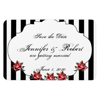 Black White and Red Rose Wedding Save the Date Magnet