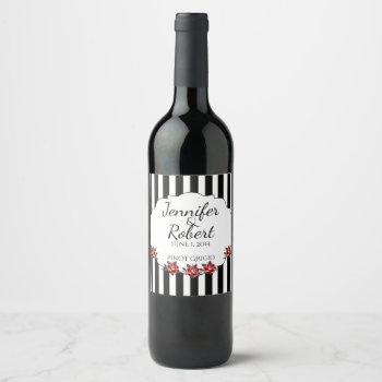 Black White And Red Rose Wedding Wine Label by NoteableExpressions at Zazzle