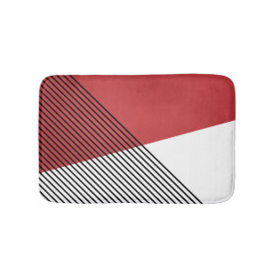 Black, white and red simple geometric art bath mat