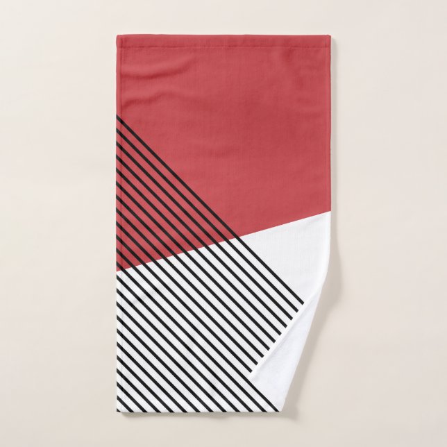 Black, white and red simple geometric art bath towel set (Hand Towel)