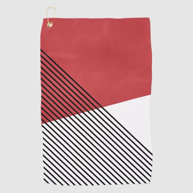 Black, white and red simple geometric art golf towel (Front)