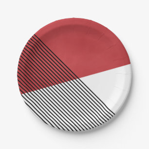 Black, white and red simple geometric art paper plates
