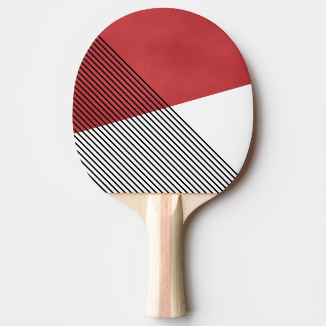 Black, white and red simple geometric art ping pong paddle (Front)