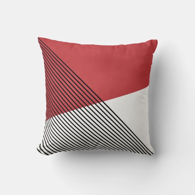 Black, white and red simple geometric art throw pillow (Front)