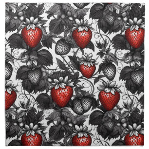 Black, White, and Red Strawberries All Over Cloth Napkin