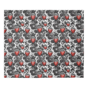 Black, White, and Red Strawberries All Over Duvet Cover