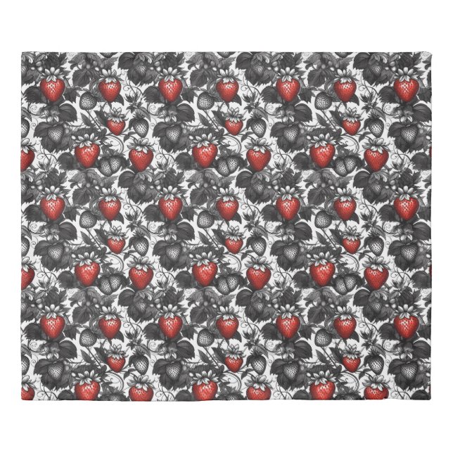 Black, White, and Red Strawberries All Over Duvet Cover (Front)