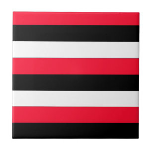 Black, white and red stripes ceramic tile