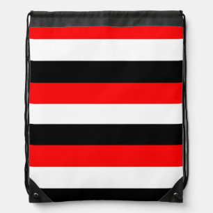 Black, White and Red Stripes  Drawstring Bag