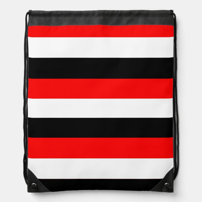 Black, White and Red Stripes  Drawstring Bag (Front)