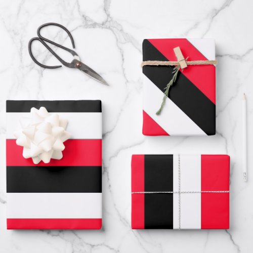Black White and Red Stripes  Wrapping Paper Sheet